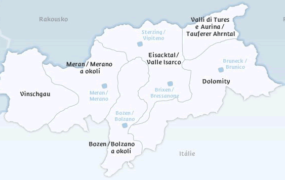 mapa Jižní Tyrolsko